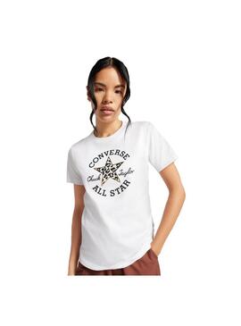 Camiseta Mujer Converse Chuck Patch Blanca Leopard