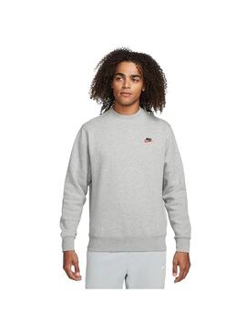 Sudadera Hombre Nike Nsw Club Gris Logo rojo