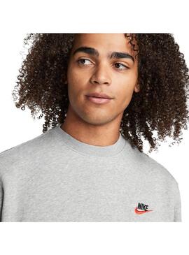 Sudadera Hombre Nike Nsw Club Gris Logo rojo