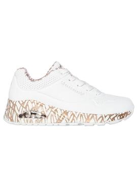 Zapatilla Mujer Skechers One Love Blanca Dorada