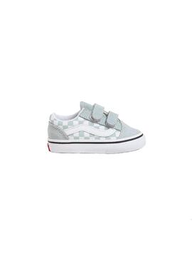 Zapatilla Baby Vans Old Skool V Cuadros Verde Agua